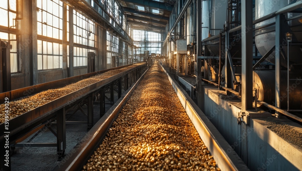 Obraz premium Industrial Processing Facility with Conveyor Belts