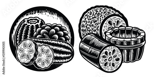 Natural Loofah Sponge vector illustrations feature home interior 