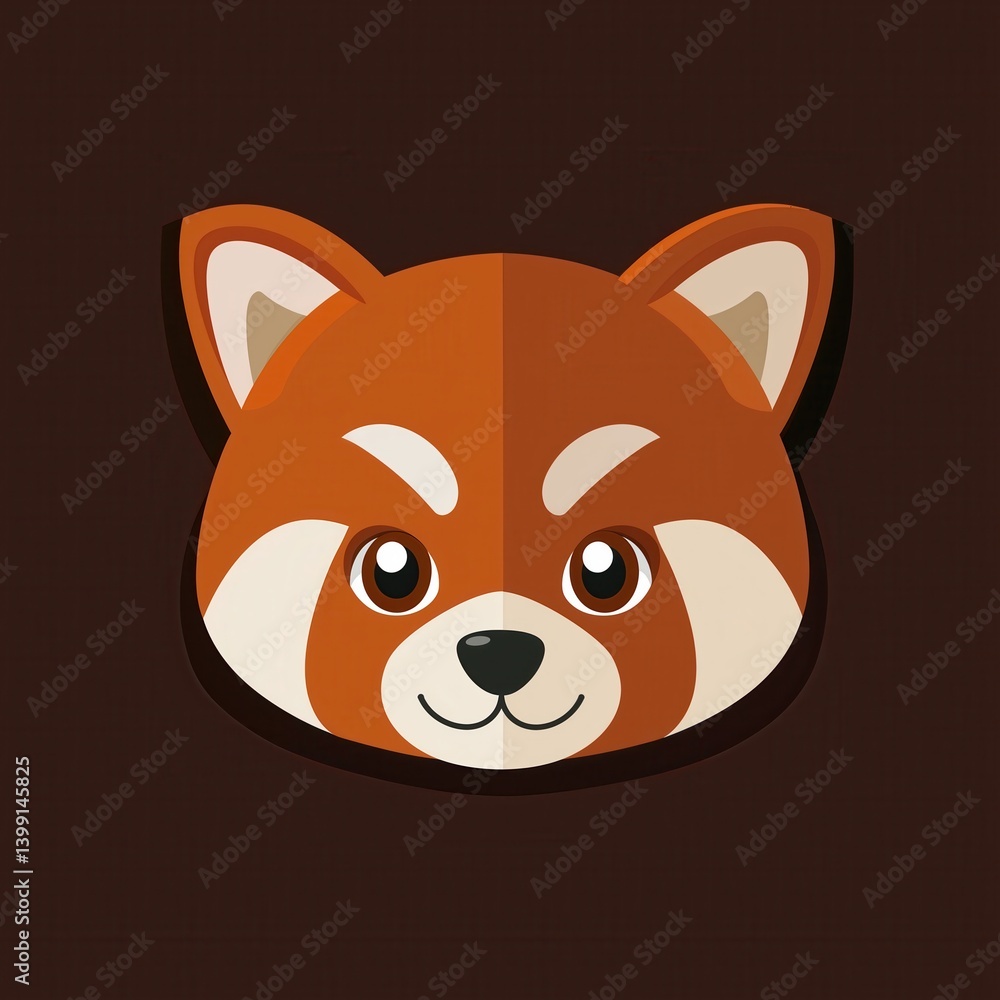 Cartoon illustration of a red panda face with large expressive eyes and brown fur Cartoon illustration of a red panda face with large expressive eyes and brown fur