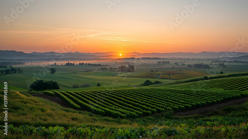 Wallpaper Mural Sunrise Over Lush Green Vineyards Torontodigital.ca