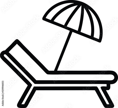 beach parasol outline. beach with umbrella vector illustration. Summer, vacation, beach elements