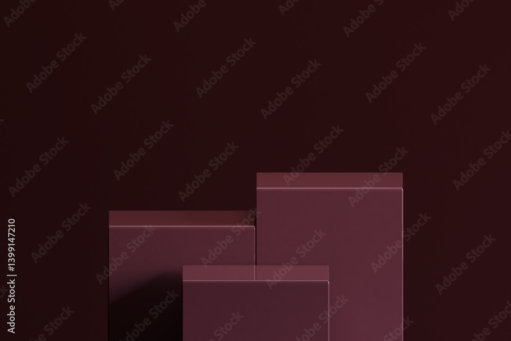An elegant, minimalistic 3D podium set against a dark burgundy backdrop, ideal for product showcases and presentations An elegant, minimalistic 3D podium set against a dark burgundy backdrop, ideal for product showcases and presentations