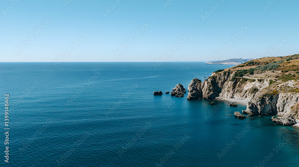 Coastal View Of Mediterranean Sea With Rocks And Cliffs Coastal View Of Mediterranean Sea With Rocks And Cliffs