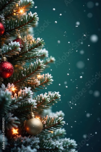 Wallpaper Mural Winter snowflakes gently fall on a decorated Christmas tree background, winter, festive Torontodigital.ca