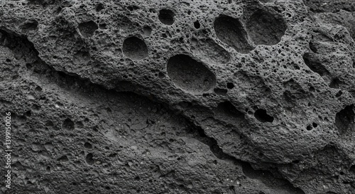 Close up of porous volcanic rock with numerous textured holes