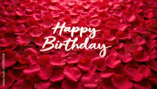 Happy Birthday message on a bed of rose petals
