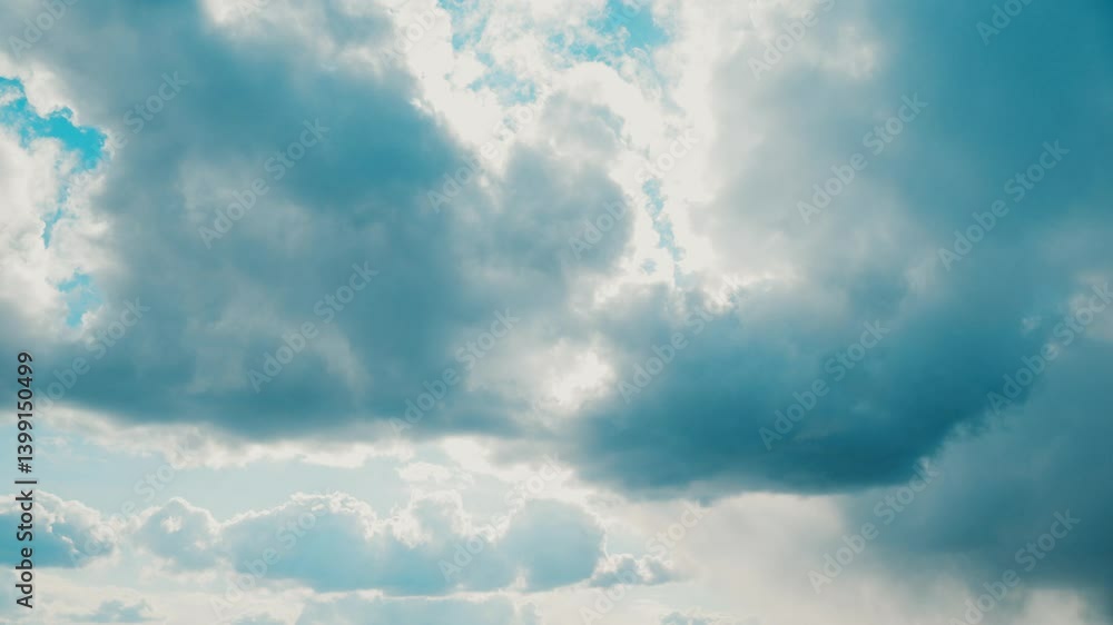 Rain Clouds In Cloudy Blue Sky. Natural Background 4K Time Lapse. Natural Sky Backdrop In Rain Weather Conditions