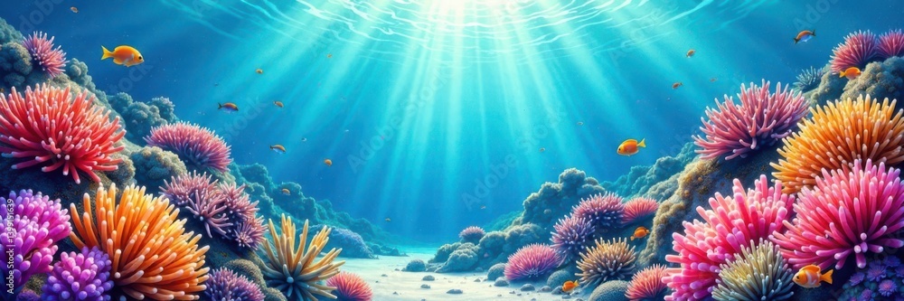 Naklejka premium Watercolor painting of a colorful coral reef ecosystem, ocean, marine life