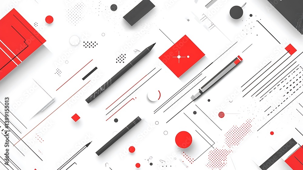 Modern Abstract Background with Geometric Shapes in Red and Black on White Canvas Modern Abstract Background with Geometric Shapes in Red and Black on White Canvas