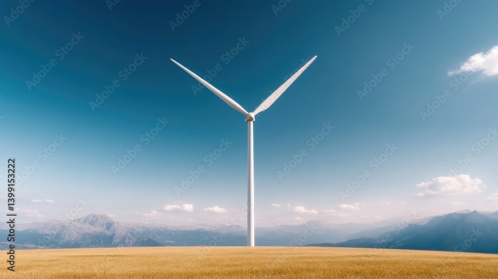 Obraz premium A lone wind turbine stands tall over a golden field