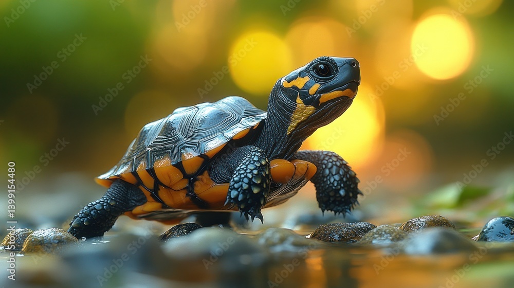 Adorable Baby Tortoise in a Serene Stream Adorable Baby Tortoise in a Serene Stream