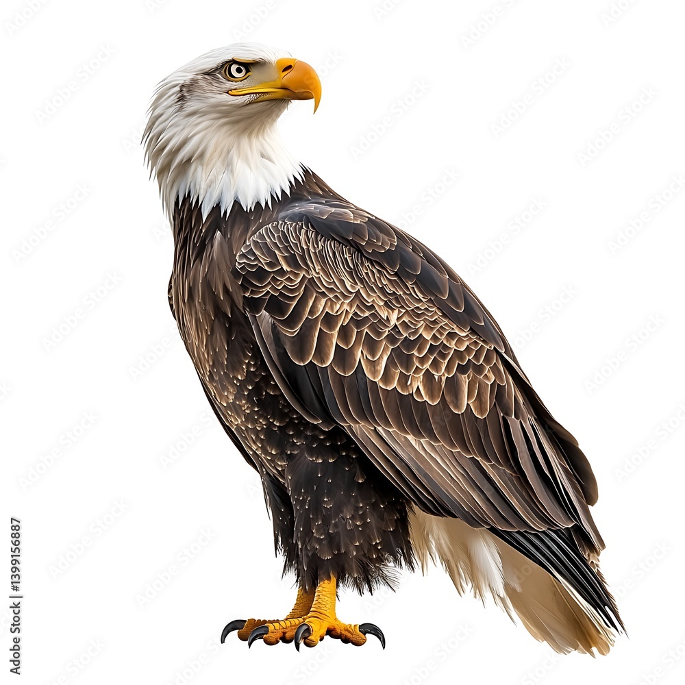 Obraz premium Majestic Bald Eagle Standing Proudly on a Rock Against a Clear Blue Sky Background
