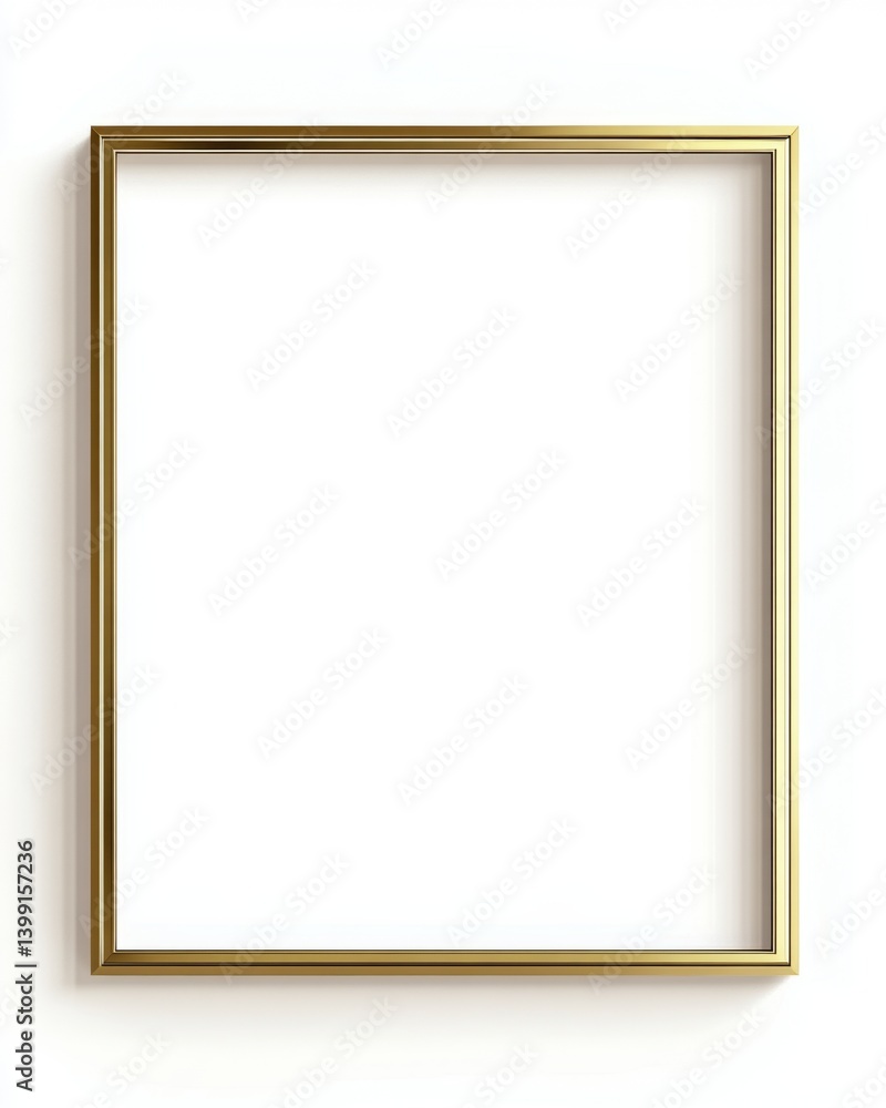 Gold picture frame, empty display. A rectangular gold picture frame with a simple, clean design. Perfect for showcasing artwork or photography. The gold color gives a sophisticated look Gold picture frame, empty display. A rectangular gold picture frame with a simple, clean design. Perfect for showcasing artwork or photography. The gold color gives a sophisticated look