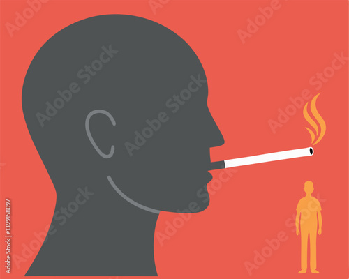 Smoking Kills: Silhouette of Person Smoking and Burning in Flames.