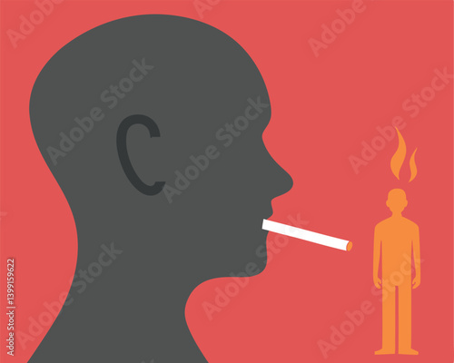 Smoking Kills: Silhouette of Person Smoking and Burning in Flames.