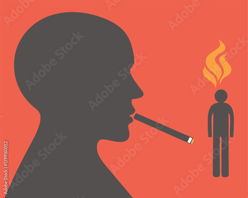 Smoking Kills: Silhouette of Person Smoking and Burning in Flames.