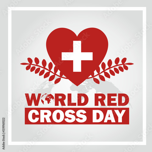 World red cross day vector illustration with  cross symbol and Global map silhouette. Ideal for awareness campaigns, medical and humanitarian design, or health content.