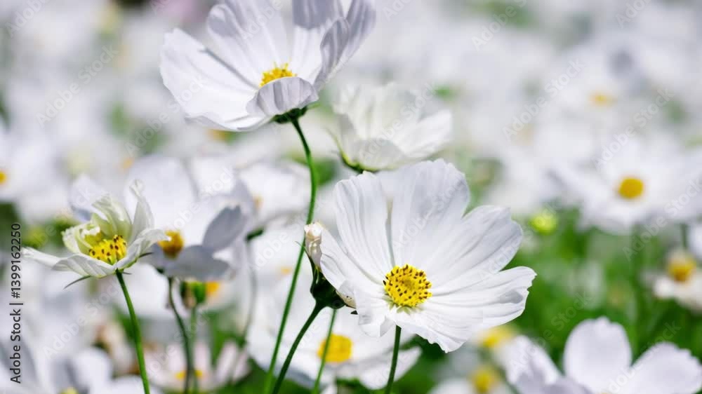 White Cosmos Flowers Blooming in Sunny Field
White Cosmos Flowers Blooming in Sunny Field