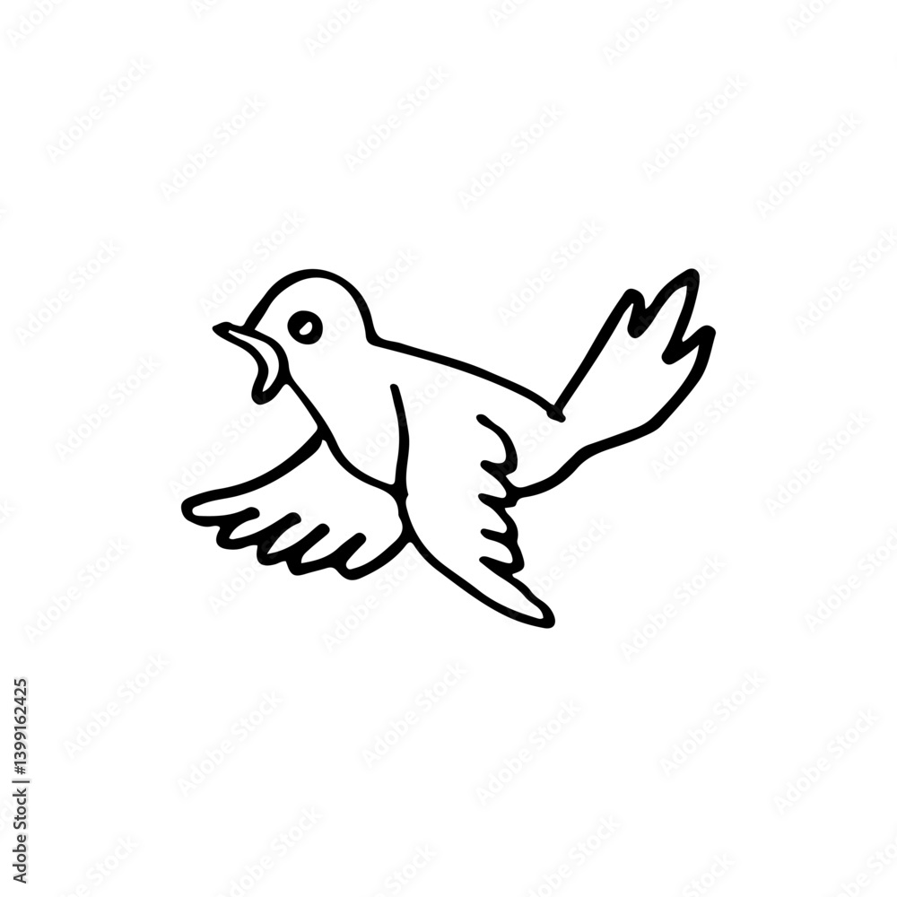 Fototapeta premium Bird flying in midair with an open beak doodle cartoon vector animal.
