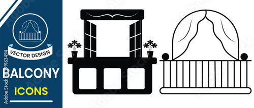 Balcony icon vector set. Silhouette of balcony icon sign and symbol design. Creative design elements for window, construction. Vector illustration.
