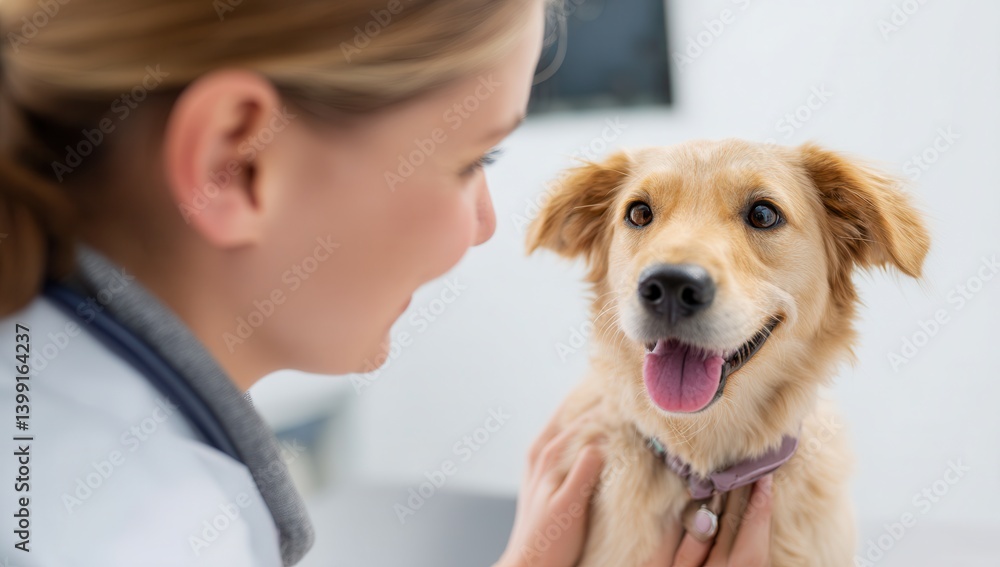 Joyful woman with a happy dog at the vet. Joyful woman with a happy dog at the vet.