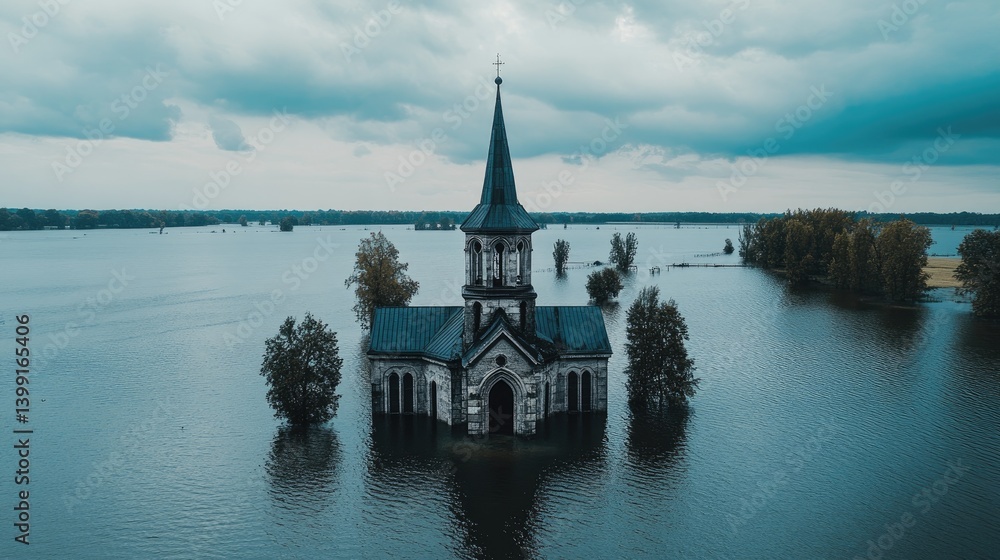 Submerged Sanctuary: A Church Engulfed by Floodwaters Submerged Sanctuary: A Church Engulfed by Floodwaters