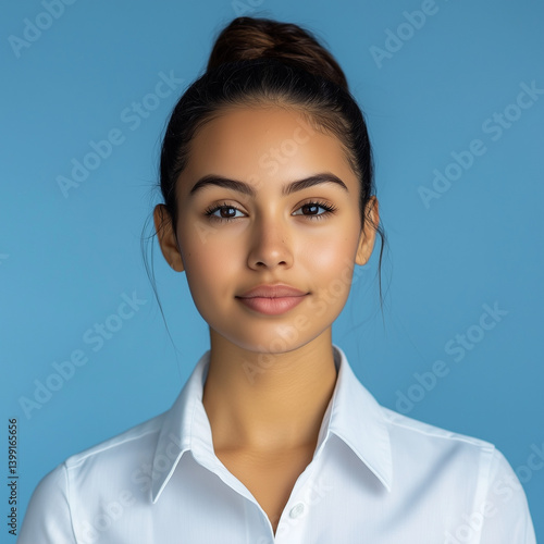 Professional Passport Photo Template with Blue Background - Official ID Documentation
