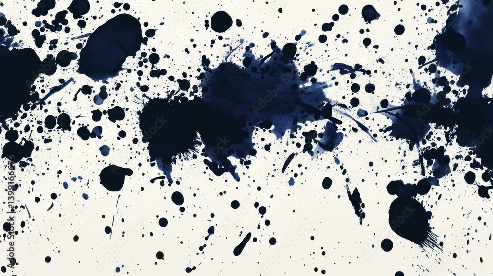 Obraz premium Dark Blue Ink Splatters on White Paper Background - Abstract Painting Texture