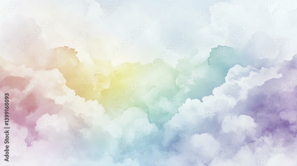 Fototapeta premium Pastel Rainbow Watercolor Cloudscape Texture Sky Background