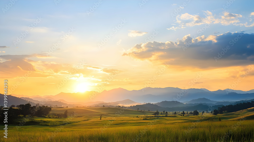 Fototapeta premium Golden Sunset Over Rural Landscape
