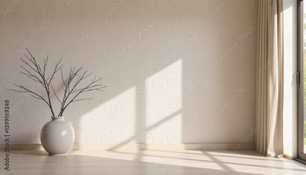 Minimalist interior design with vase and branch bright room photography modern aesthetic natural light Minimalist interior design with vase and branch bright room photography modern aesthetic natural light