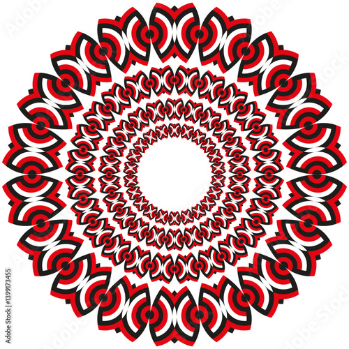 Obraz na płótnie Radial pattern structure. Repeating red target. Circular decorative frame. Vector symmetry shape. w salonie