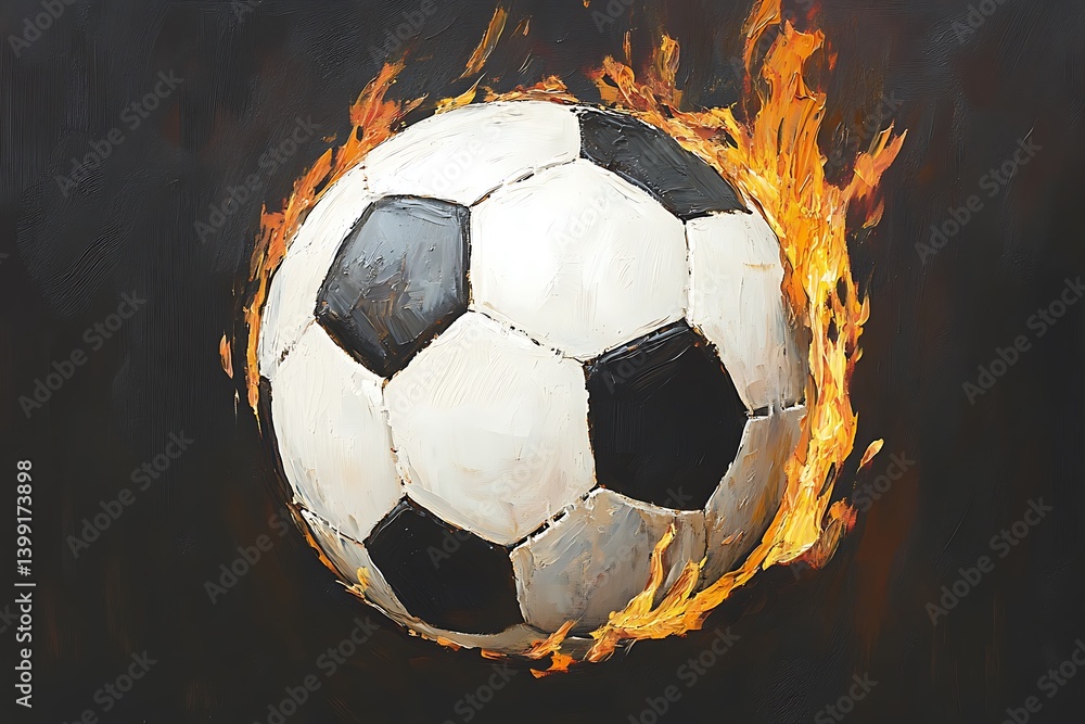 Fototapeta premium A Fiery Soccer Ball, a Striking Abstract Painting