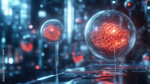 Obraz na płótnie a hyper-detailed 3D rendering of a futuristic regenerative medicine lab, with glowing stem cells, w salonie