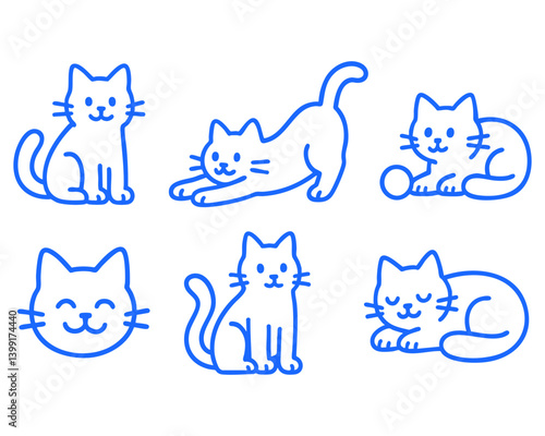 cute cat doodle cartoon drawing vector illustration set