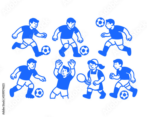 playing  soccer doodle cartoon drawing vector illustration set