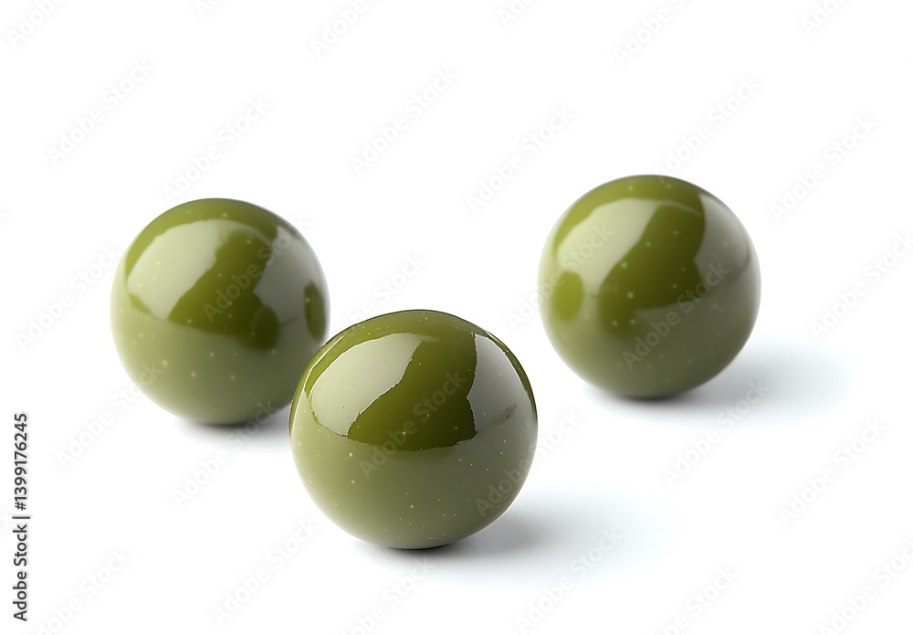 Glossy Green Spheres on White Background in Artistic Arrangement for Creative Projects Glossy Green Spheres on White Background in Artistic Arrangement for Creative Projects