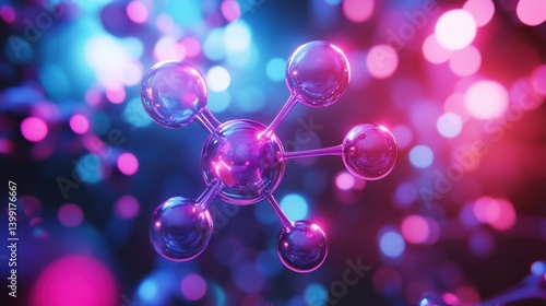 Obraz na płótnie a hyper-detailed 3D rendering of a glowing molecule model, with futuristic neon bonds w salonie