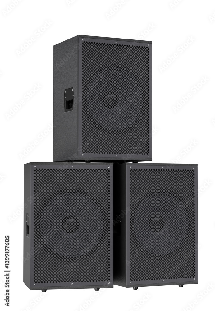 Obraz premium Triangular Stack of Black Concert Speakers in 3D render