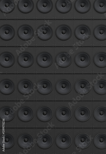 Bild auf Leinwand Wall of Black Subwoofers in 3D render