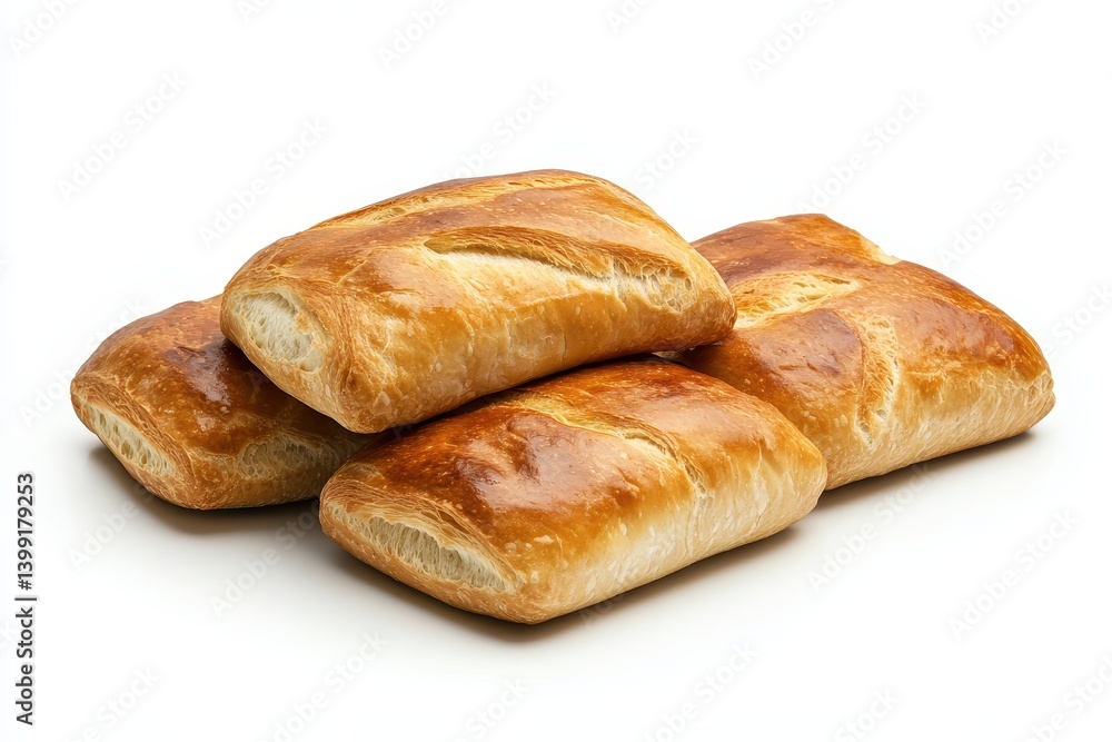 Four golden pastries stacked Four golden pastries stacked