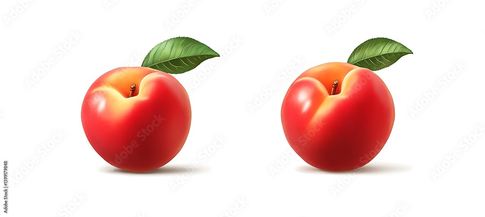 Fresh Red Apples with Green Leaves Displayed on a Clean White Background Fresh Red Apples with Green Leaves Displayed on a Clean White Background