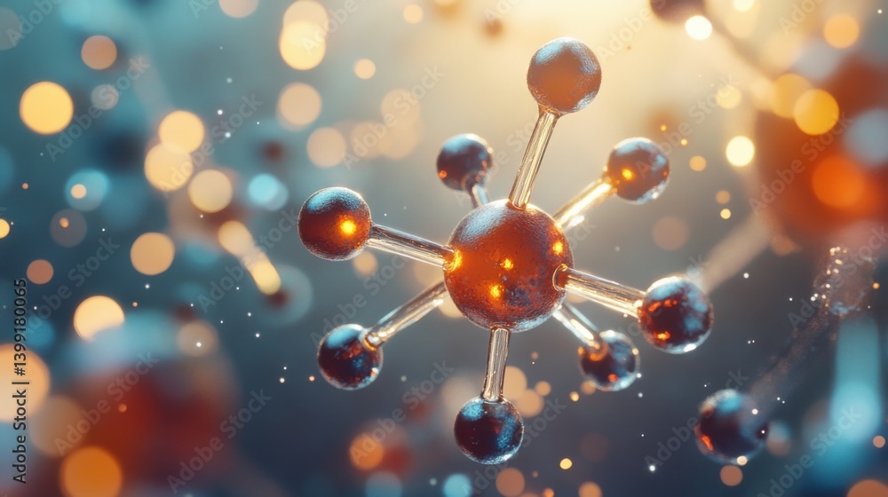 a hyper-detailed 3D rendering of a glucose molecule, with glowing carbon, hydrogen,