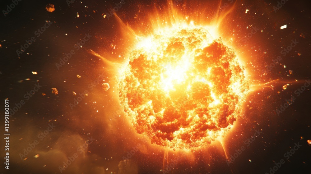 a hyper-detailed 3D rendering of a glowing supernova, with futuristic neon explosions and holographic data