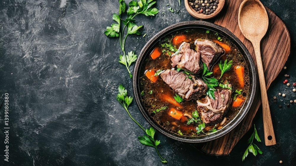 A hearty meat stew simmering in a cast-iron pot, filled with tender chunks of meat, vegetables, and aromatic herbs, evoking warmth and comfort in a cozy kitchen setting. A hearty meat stew simmering in a cast-iron pot, filled with tender chunks of meat, vegetables, and aromatic herbs, evoking warmth and comfort in a cozy kitchen setting.