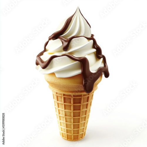 Obraz na płótnie a hyper-detailed 3D rendering of a ice cream cone, with a swirl of vanilla ice cream and a chocolate w salonie