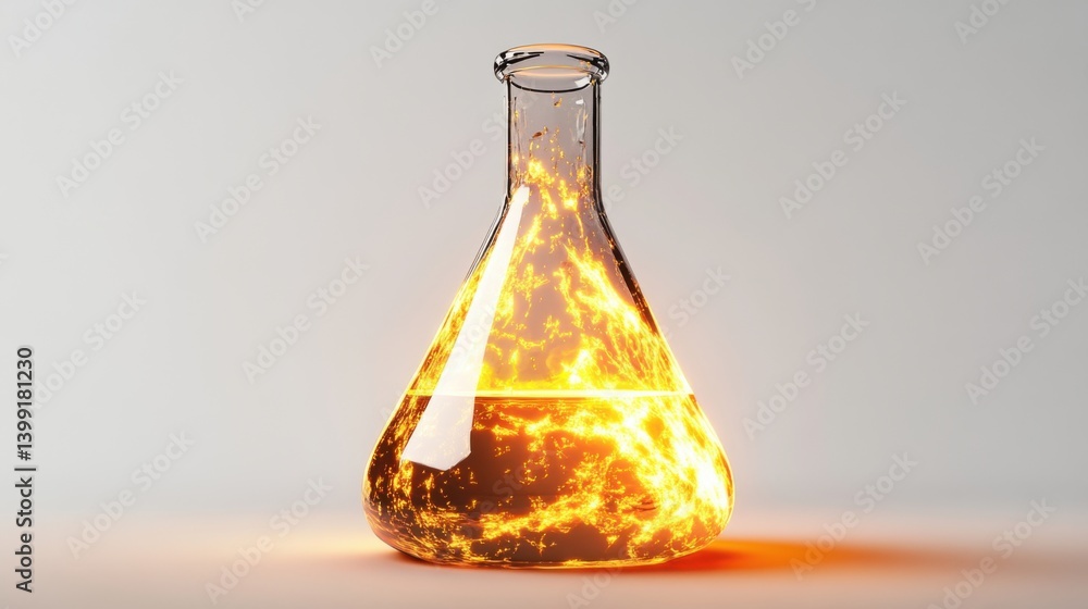 a hyper-detailed 3D rendering of a laboratory flask on a white background,