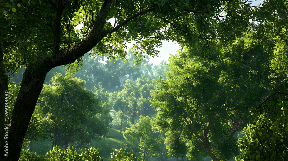 Obraz premium Digital Forest Scene With Lush Green Trees