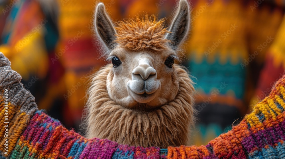 Fototapeta premium Adorable Alpaca in Colorful Knitwear