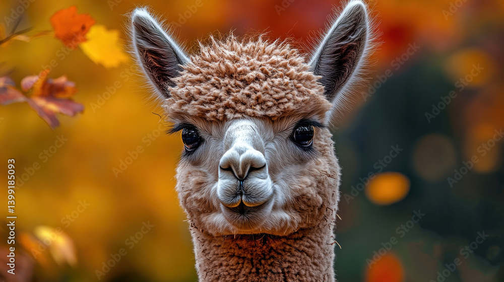 Obraz premium Adorable Alpaca Portrait in Autumnal Setting